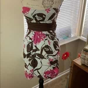 Speechless strapless mini pencil dress brown pink floral